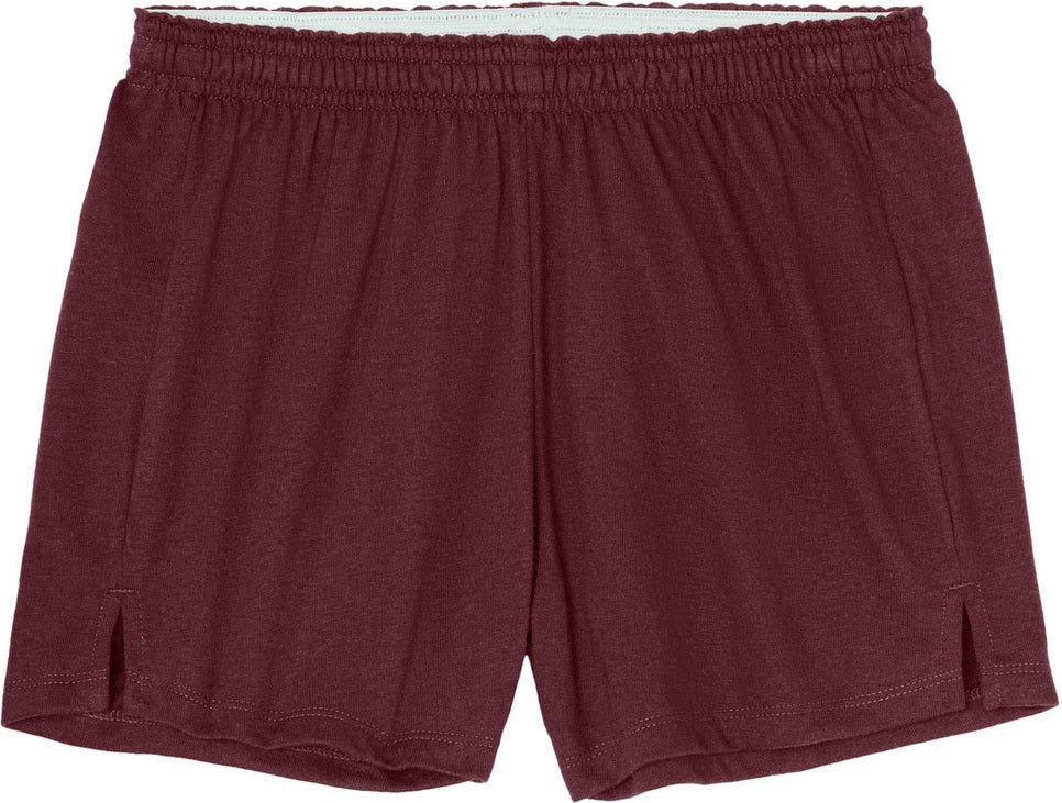 Front View of Maroon Sport-Tek Women's Jersey Knit Squad Short LST311