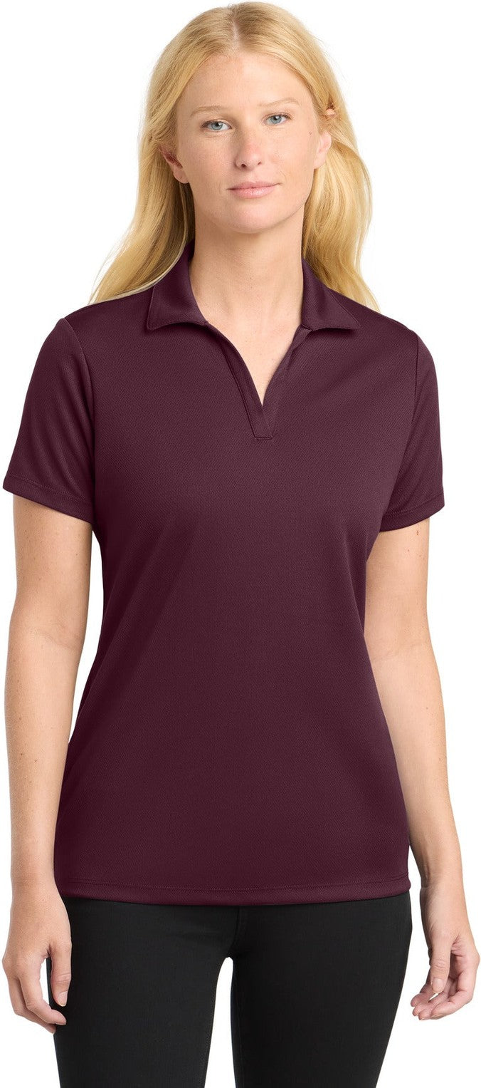 Front View of Maroon Sport-Tek Women's PosiCharge RacerMesh Polo. LST640