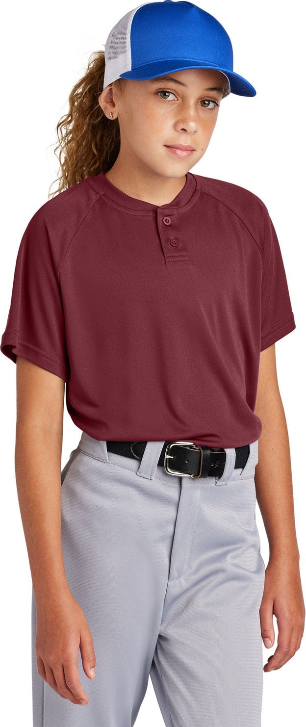 Front View of Maroon Sport-Tek Youth PosiCharge Competitor 2-Button Henley YST359