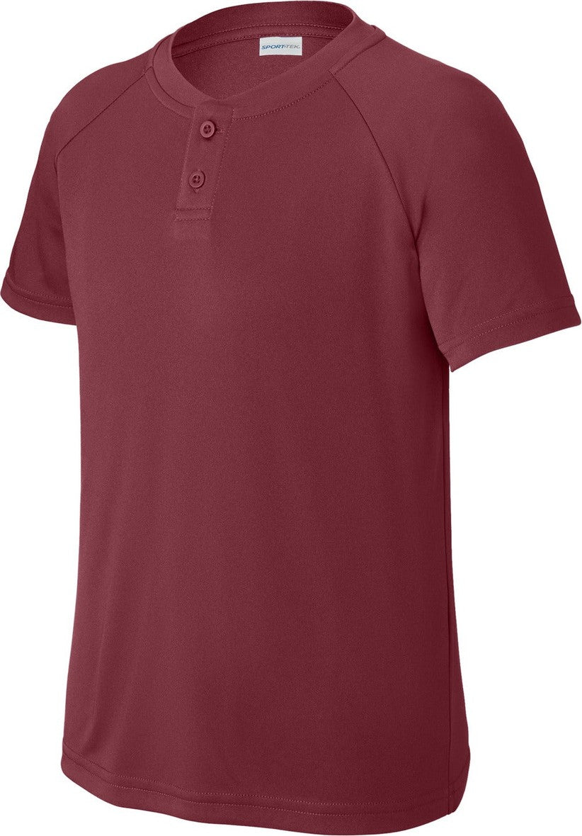Front View of Maroon Sport-Tek Youth PosiCharge Competitor 2-Button Henley YST359