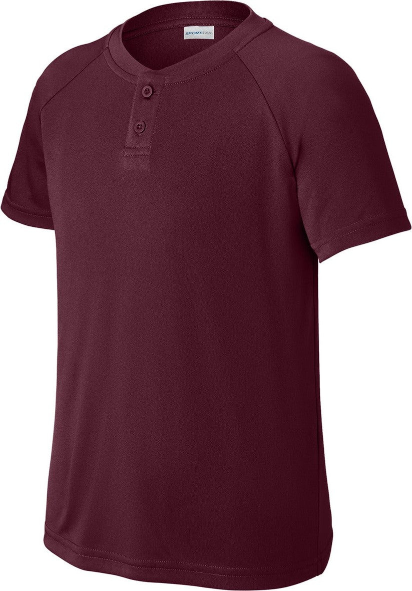 Front View of Maroon Sport-Tek Youth PosiCharge Competitor 2-Button Henley YST359