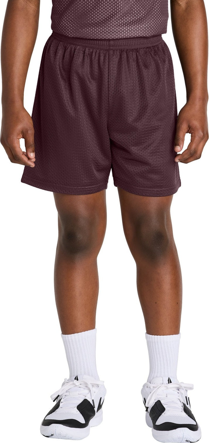 Front View of Maroon Sport-Tek Youth PosiCharge Mesh 5" Short YST5100