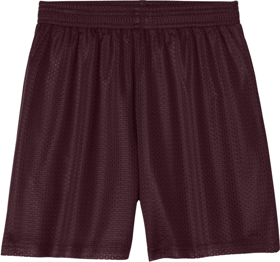 Front View of Maroon Sport-Tek Youth PosiCharge Mesh 5" Short YST5100