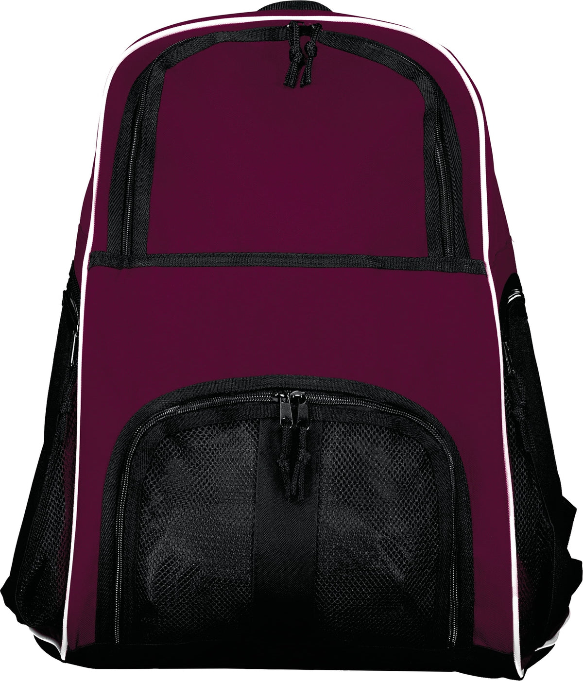 Front View of MAROON/BLACK/WHITE PLAYER BACKPACK