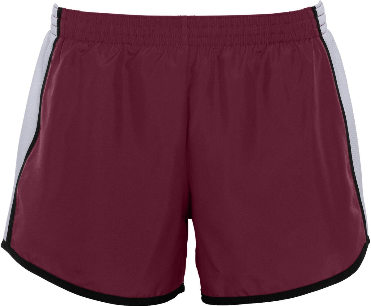 Front View of MAROON/WHITE/BLACK LDS JR FIT PULSE TEAM SHORT