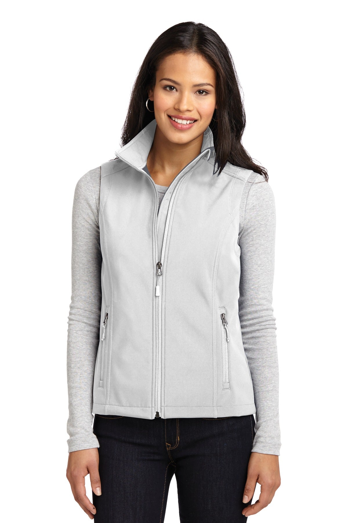 Front View of Marshmallow Port Authority Women's Core Soft Shell Vest. L325