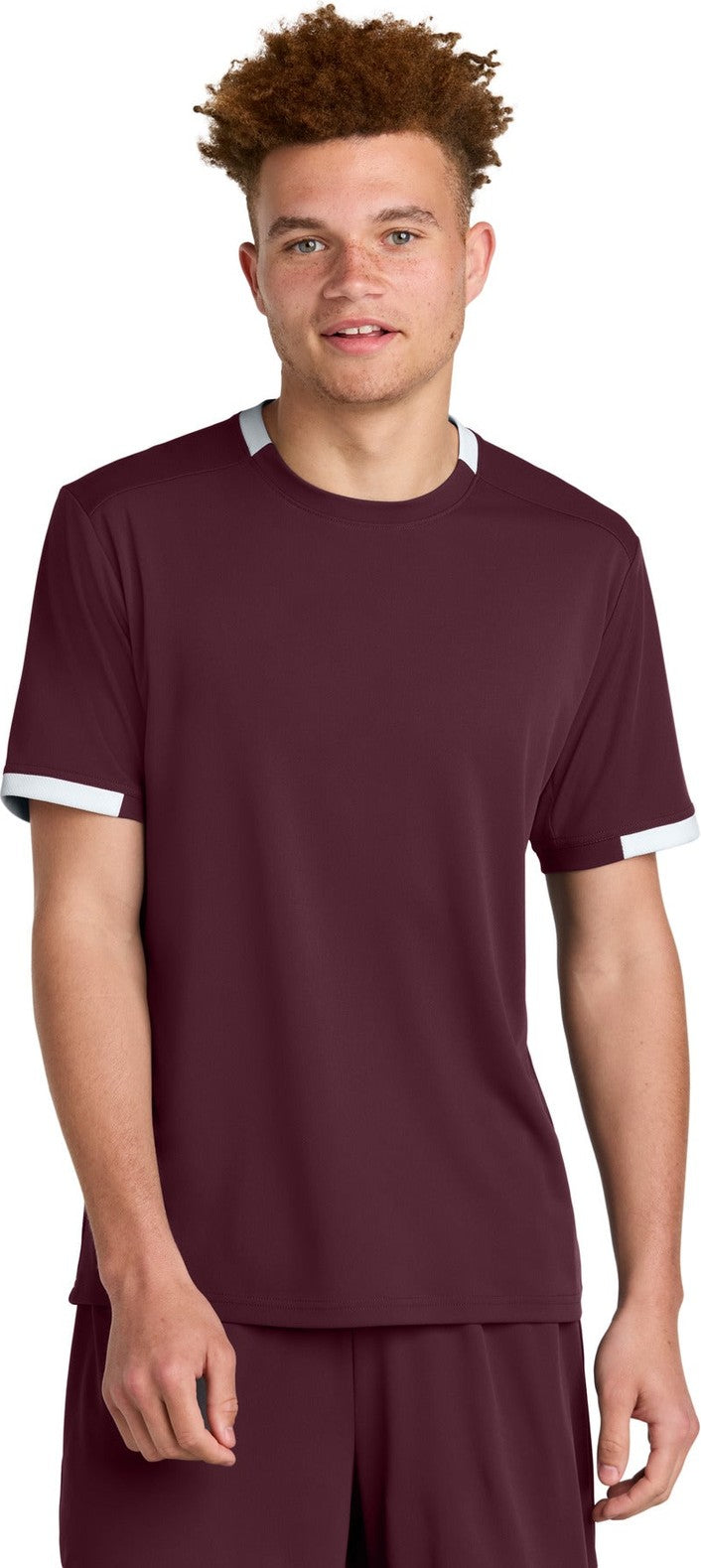 Front View of Mar/White Sport-Tek Club Short Sleeve Crew ST440