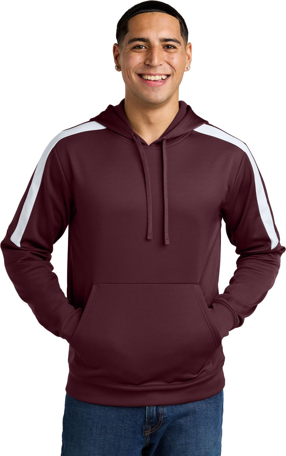 Front View of Mar/White Sport-Tek Sport-Wick Fleece United Pullover Hoodie ST255