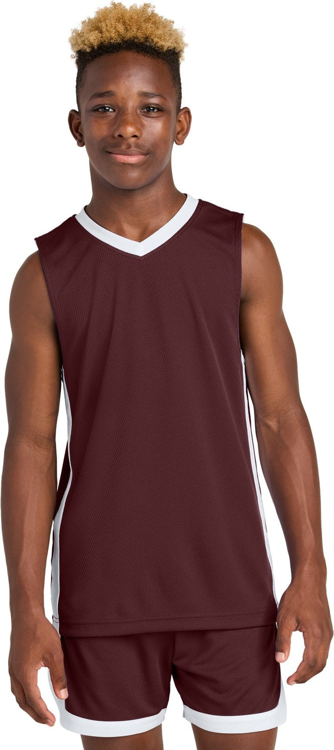 Front View of Mar/White Sport-Tek Youth Rival Basketball Rev Jersey YST900