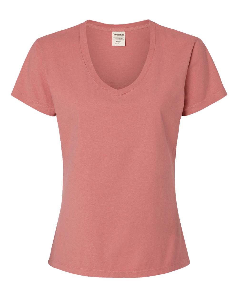 Front View of Mauve Garment-Dyed Women's V-Neck T-Shirt - GDH125