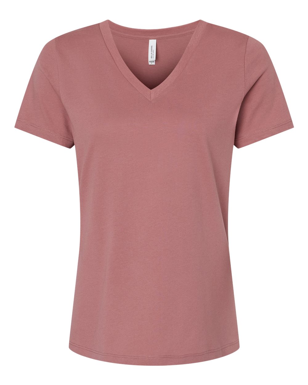 Front View of Mauve Women’s Relaxed Jersey V-Neck Tee - 6405