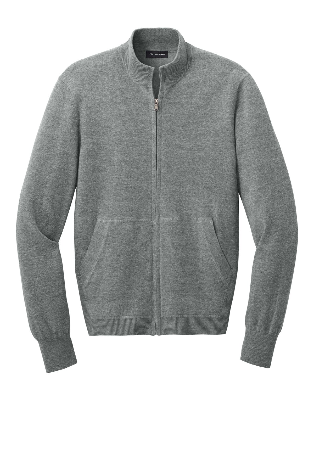Front View of MdHtGrey Port Authority Easy Care Full-Zip Sweater SW2901