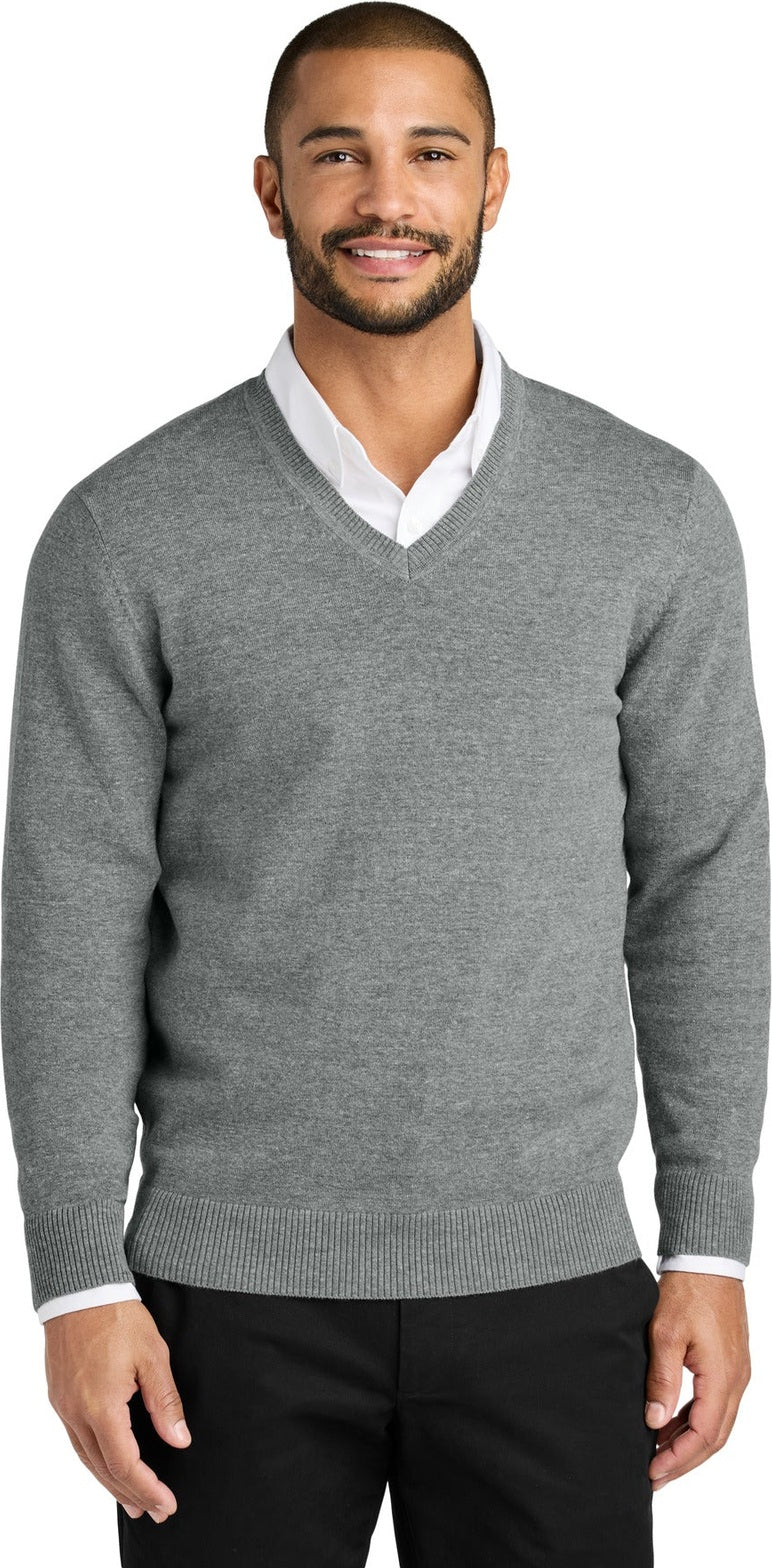 Front View of MdHtGrey Port Authority Easy Care V-Neck Sweater SW2850