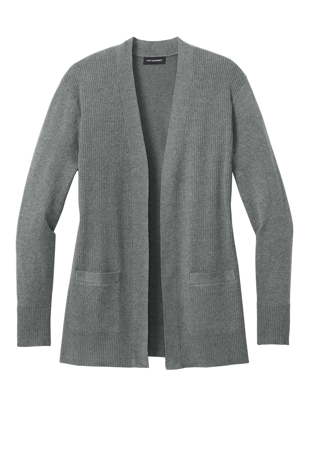 Front View of MdHtGrey Port Authority Women's Easy Care Open-Front Cardigan Sweater LSW2890
