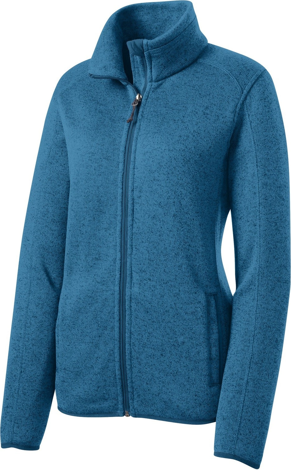 Front View of Med Blue Hthr Port Authority Women's Sweater Fleece Jacket. L232