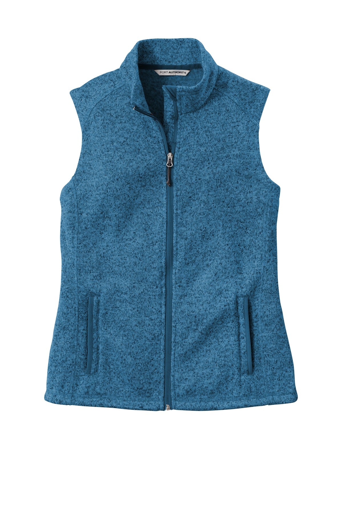 Front View of Med Blue Hthr Port Authority Women's Sweater Fleece Vest L236