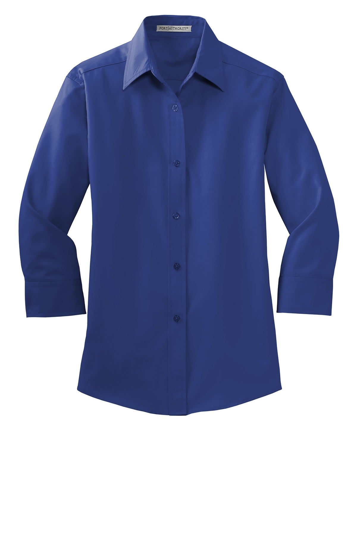 Front View of Med. Blue Port Authority Women's 3/4-Sleeve Easy Care Shirt. L612