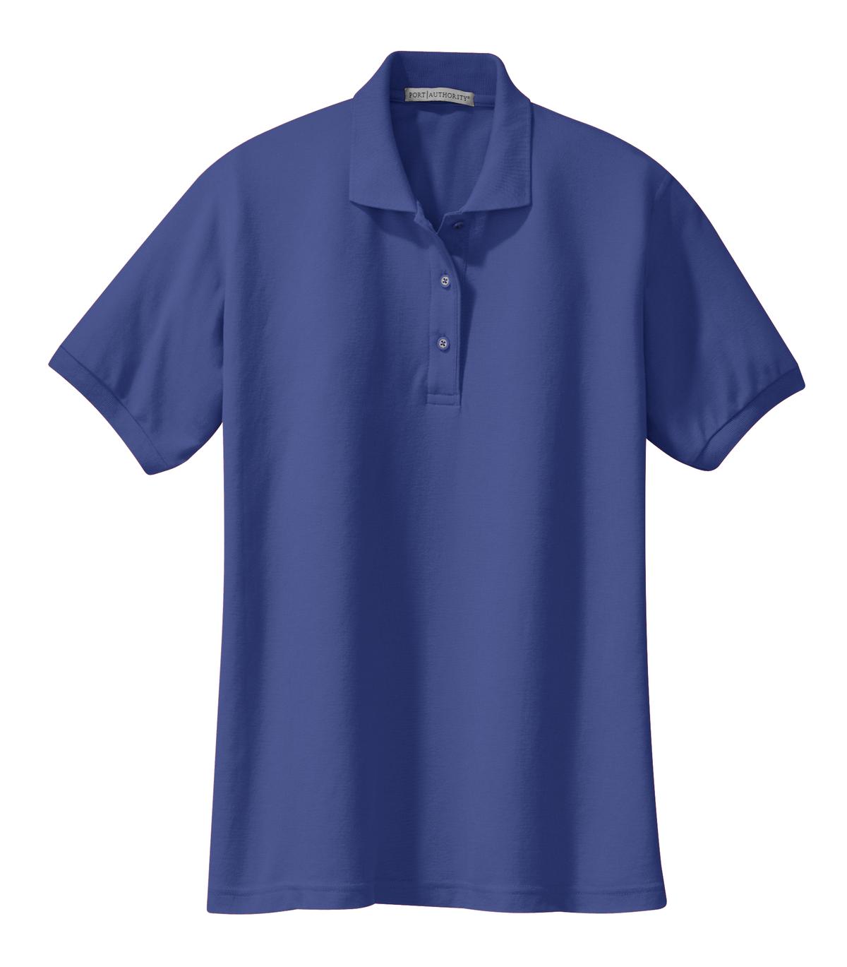 Front View of Med. Blue Port Authority Women's Silk Touch Polo. L500