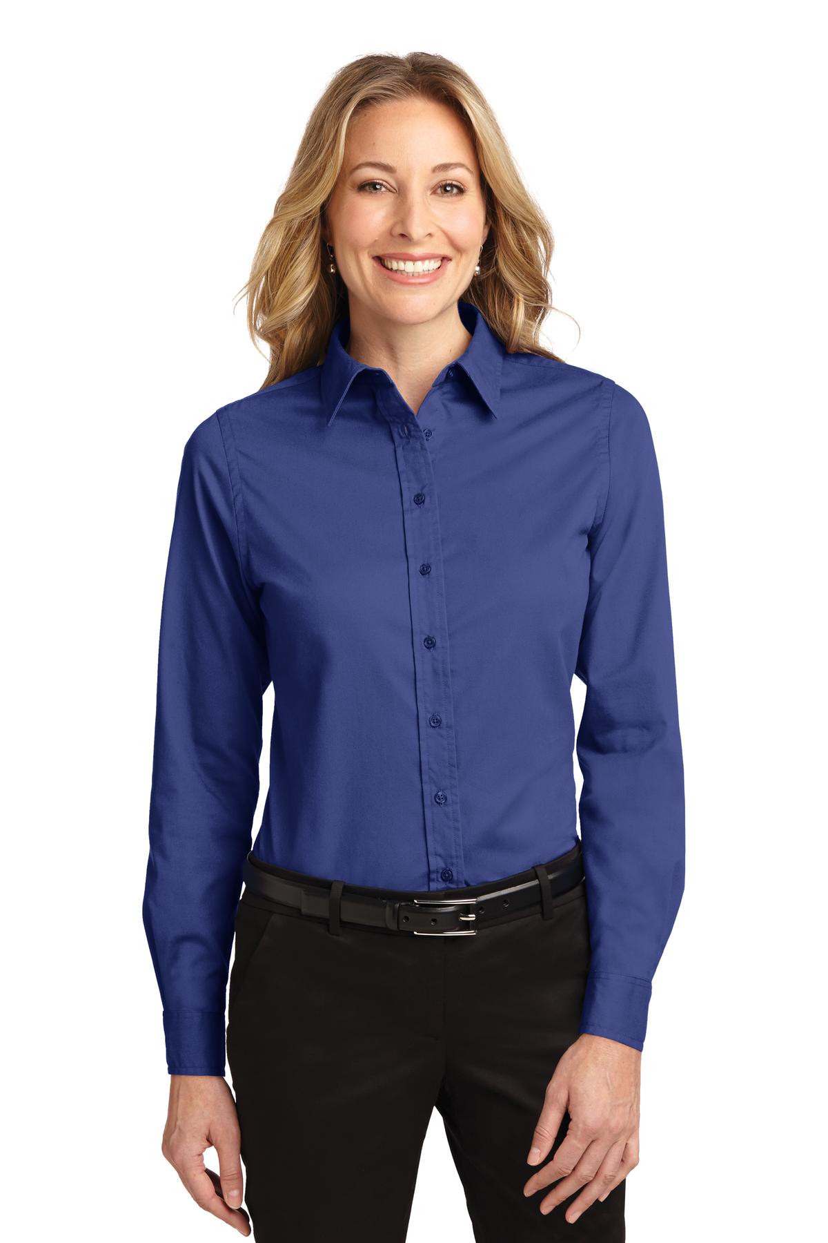 Front View of Medit. Blue Port Authority Women's Long Sleeve Easy Care Shirt. L608