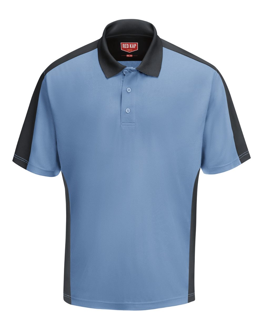 Front View of Medium Blue/ Charcoal Short Sleeve Performance Knit Two Tone Polo - SK54