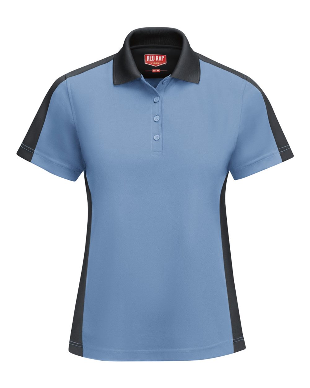 Front View of Medium Blue/ Charcoal Women's Short Sleeve Performance Knit Two-Tone Polo - SK53