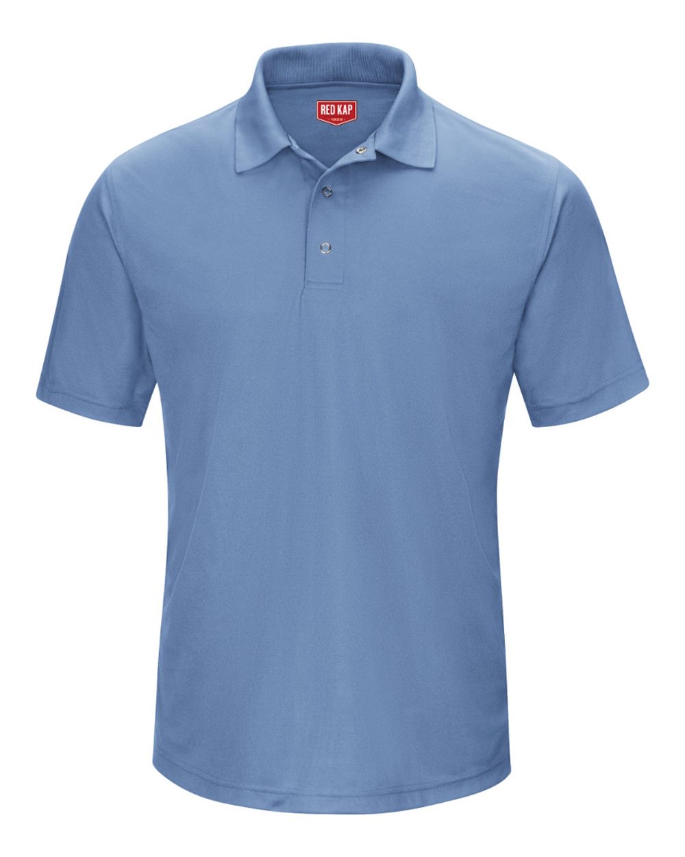 Front View of Medium Blue Short Sleeve Performance Knit Gripper-Front Polo - SK74