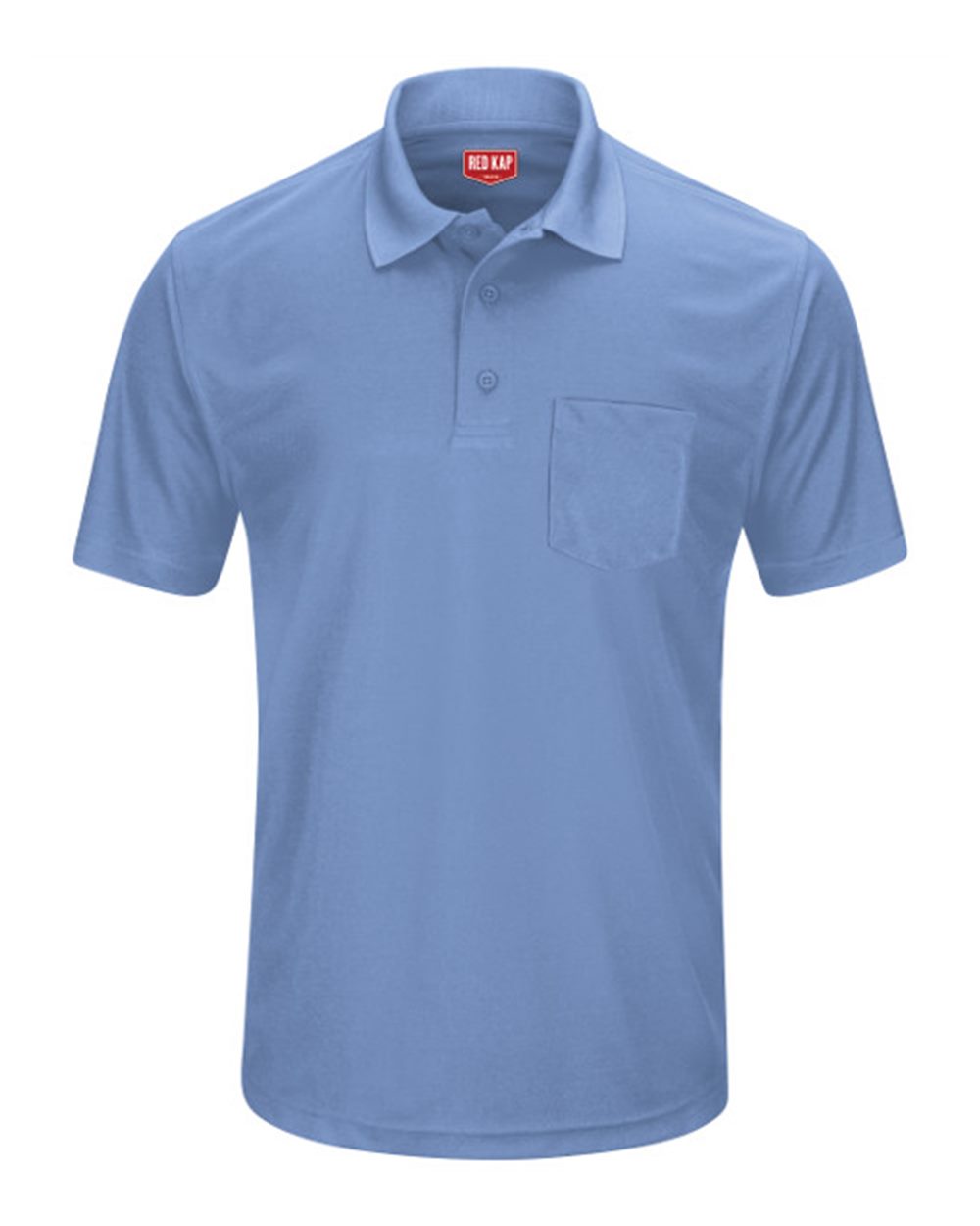 Front View of Medium Blue Short Sleeve Performance Knit Pocket Polo - SK98