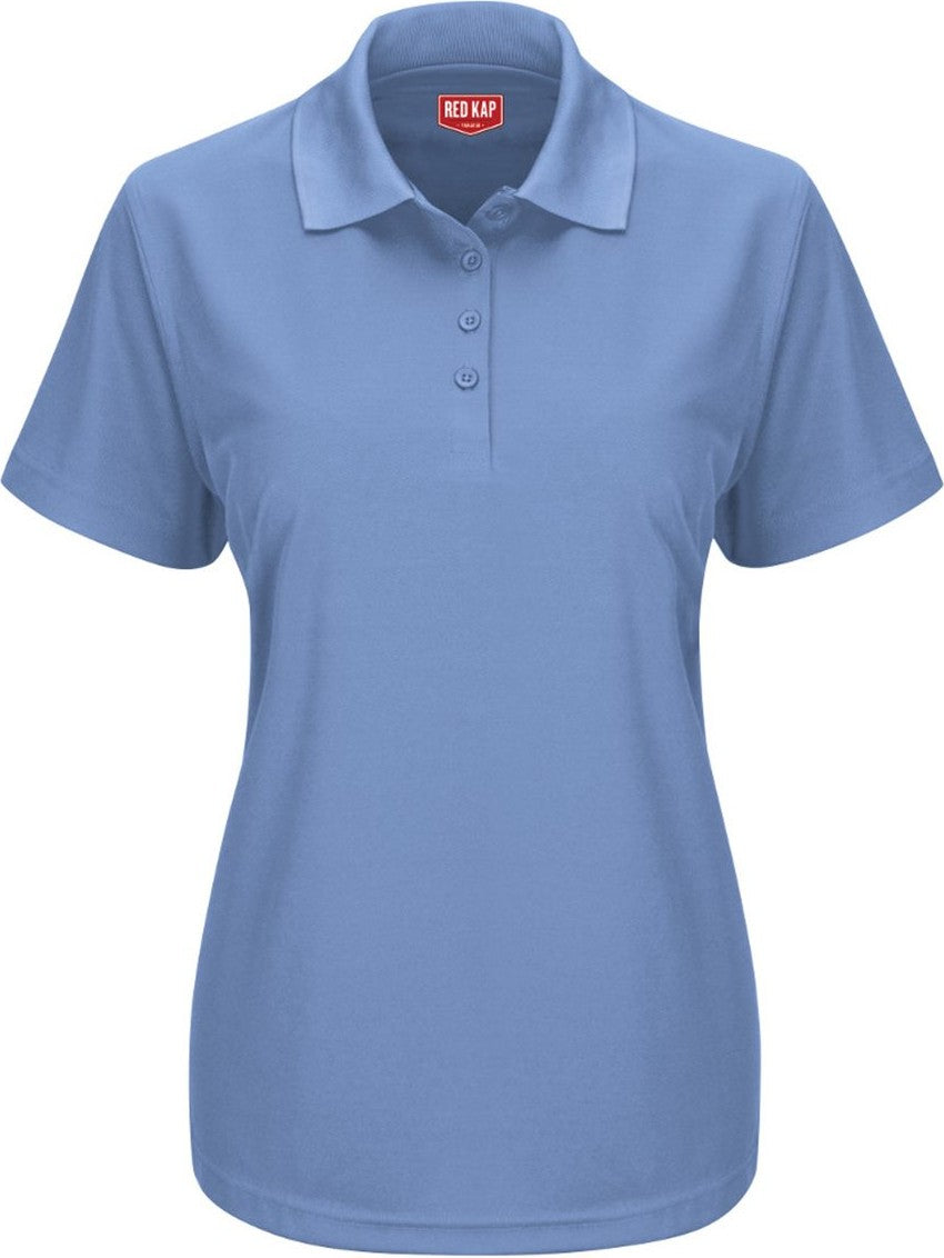 Front View of Medium Blue Women's Short Sleeve Performance Knit Pocketless Core Polo - SK97
