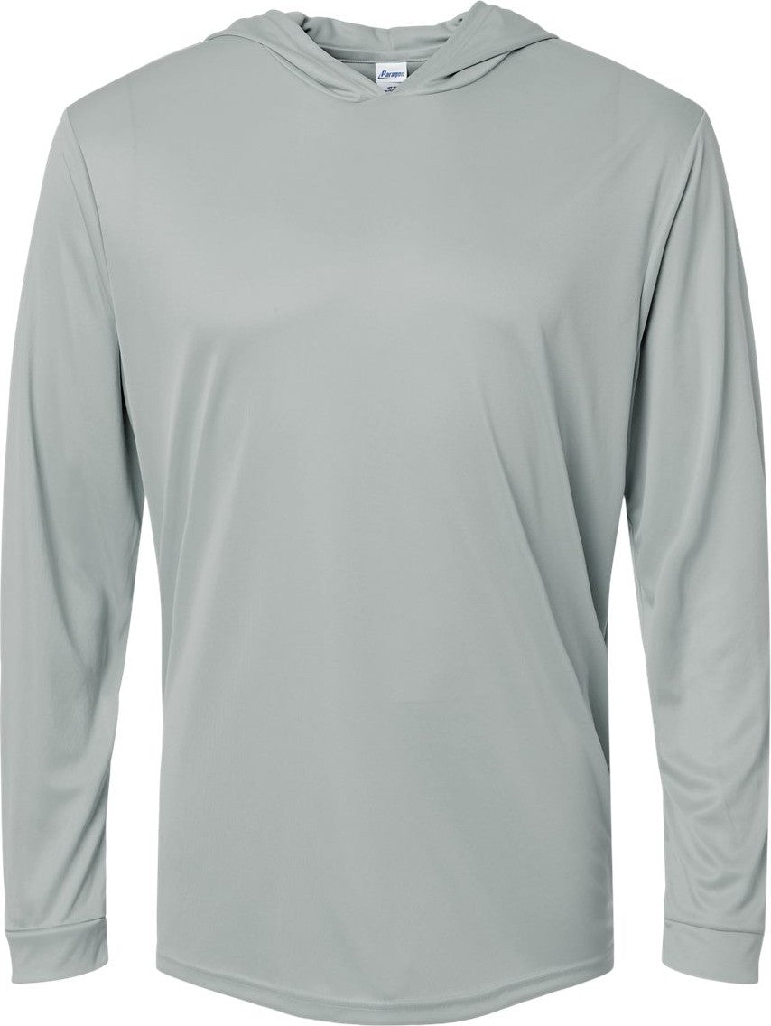 Front View of Medium Grey Bahama Performance Hooded Long Sleeve T-Shirt - 220