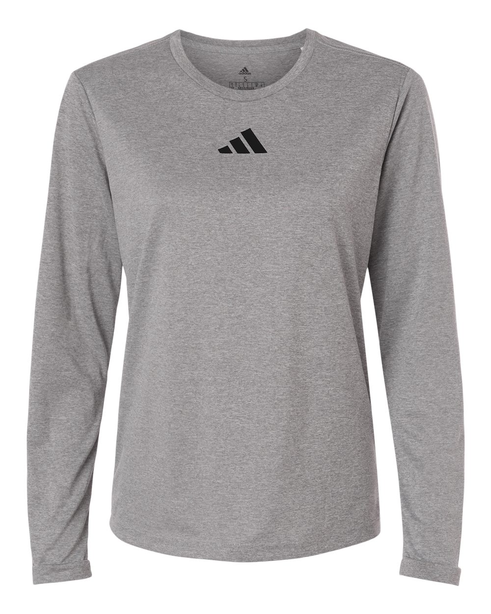 Front View of Medium Grey Heather/ Black Women's Pregame Scoop Neck Long Sleeve T-Shirt - AT105 plain