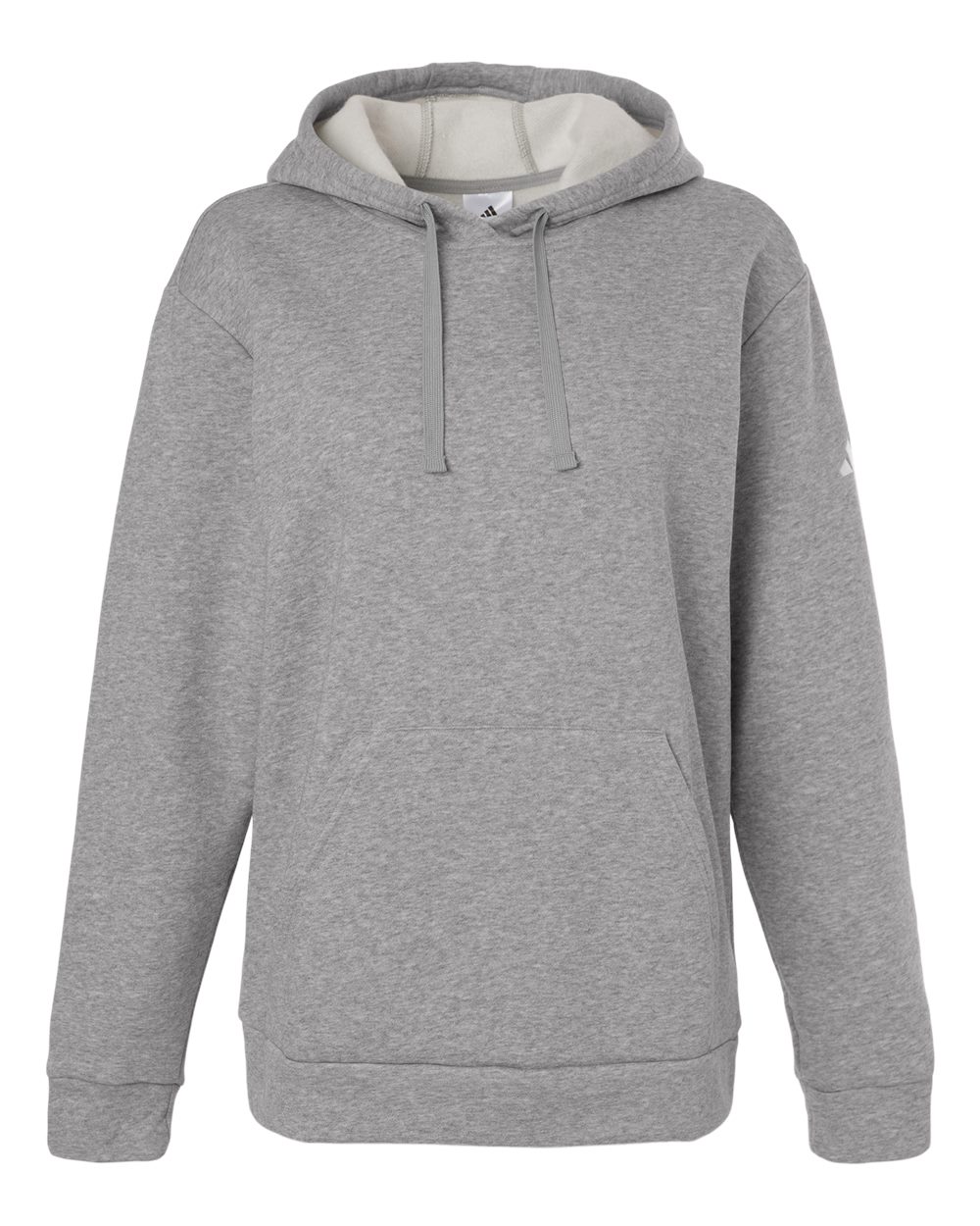 Front View of Medium Grey Heather/ White Women's Fleece Hooded Sweatshirt - AT204 plain