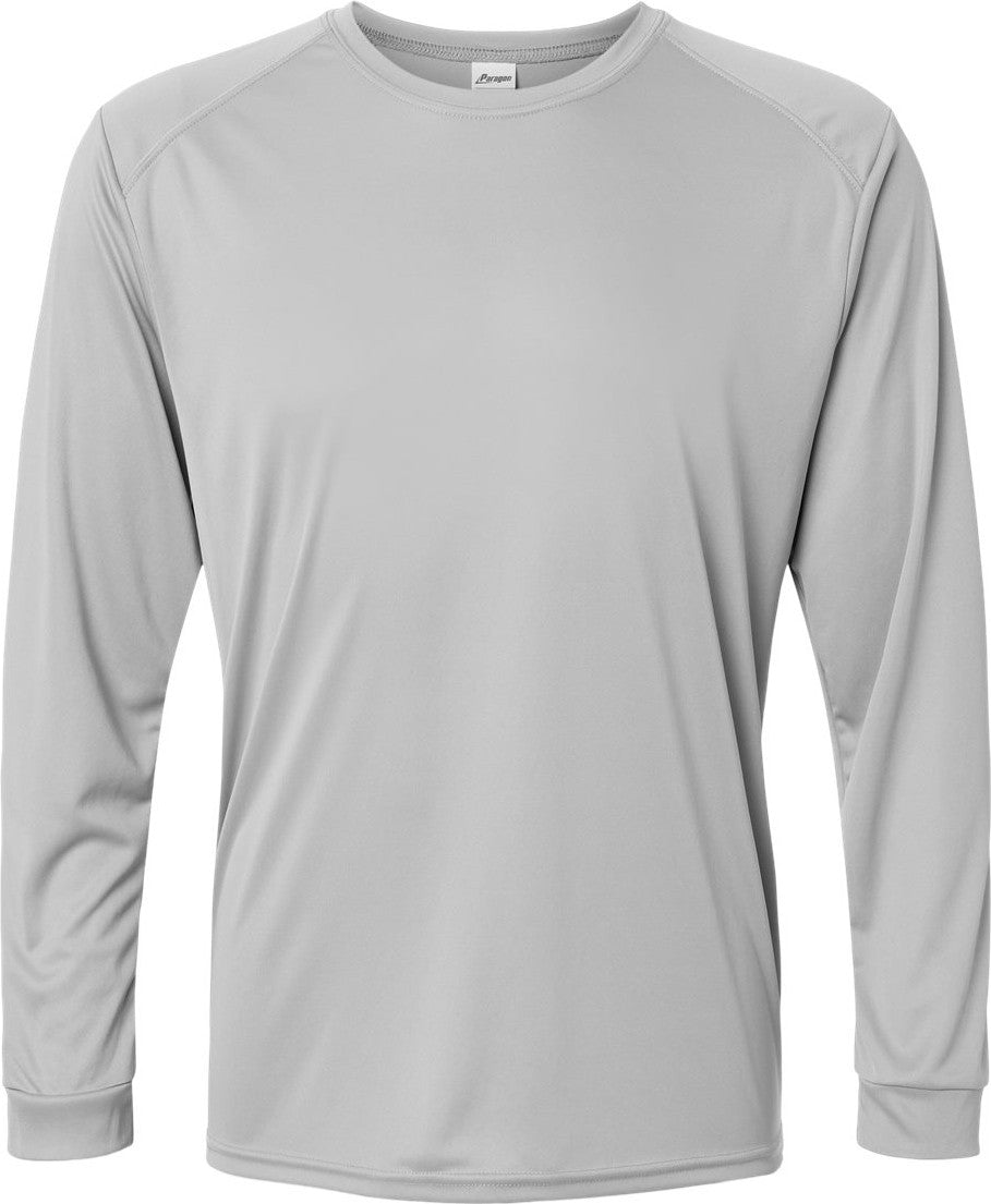 Front View of Medium Grey Long Islander Performance Long Sleeve T-Shirt - 210