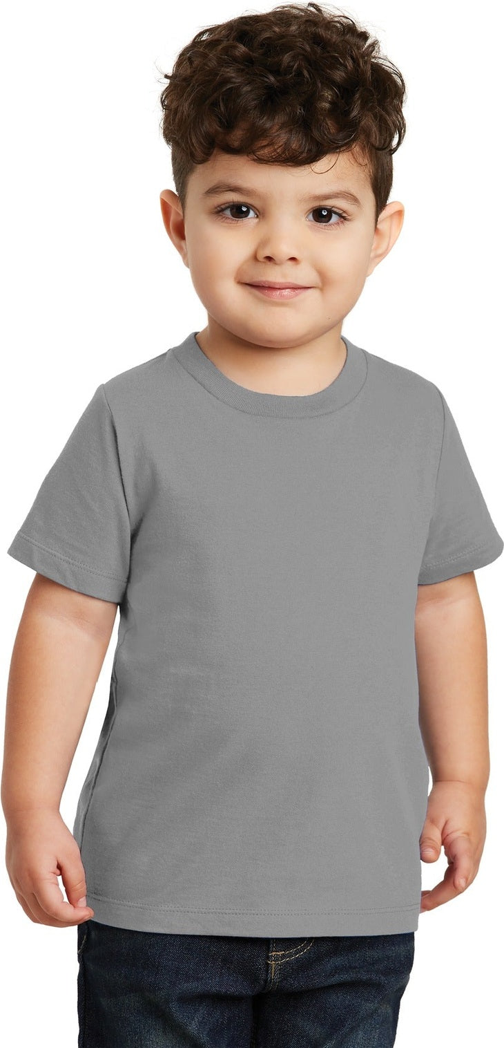 Front View of Medium Grey Port & Co Toddler Fan Favorite Tee. PC450TD