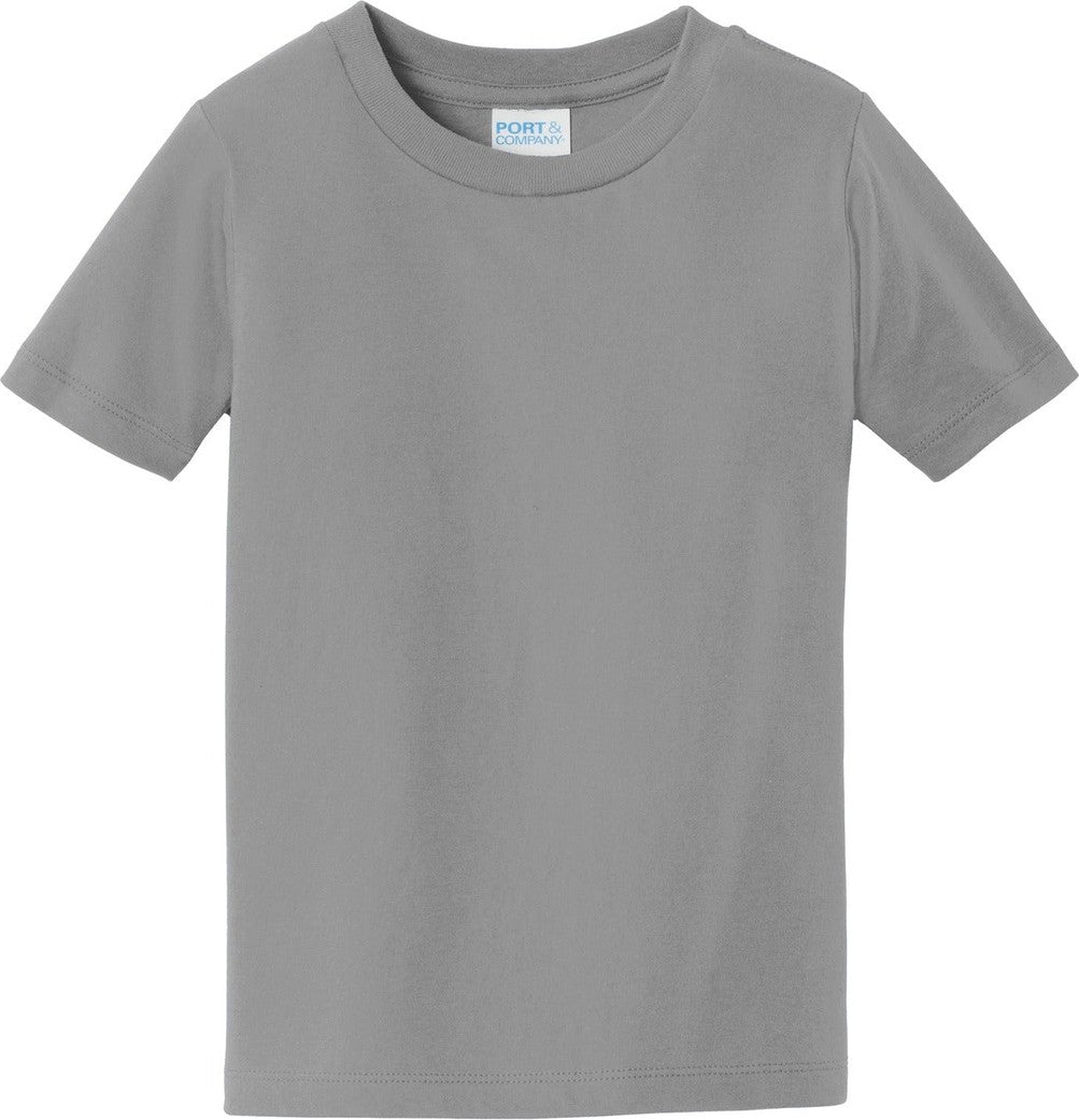 Front View of Medium Grey Port & Co Toddler Fan Favorite Tee. PC450TD