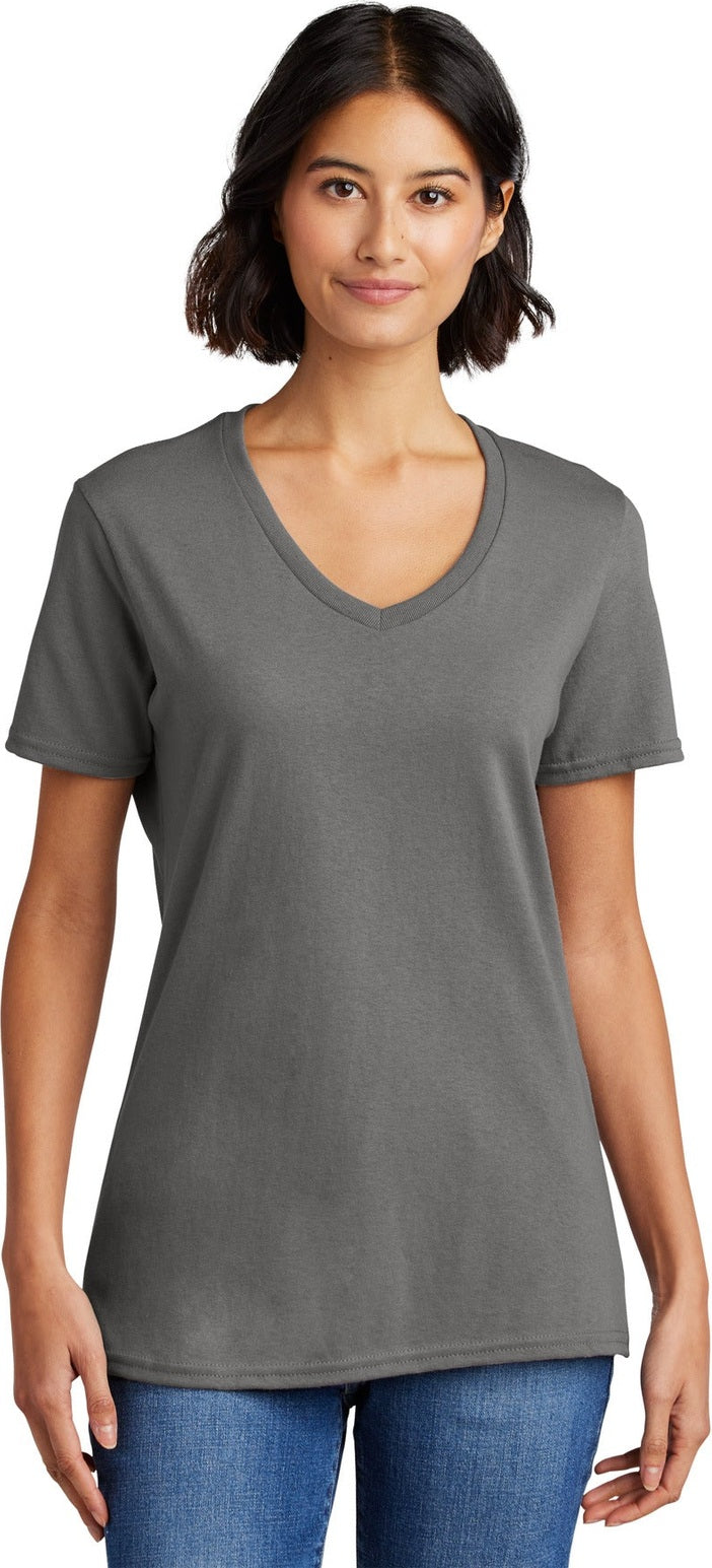 Front View of Medium Grey Port & Co Women's Core Cotton V-Neck Tee. LPC54V