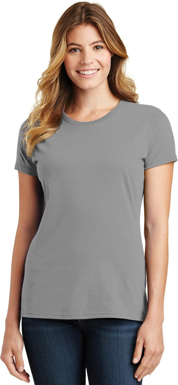 Front View of Medium Grey Port & Co Women's Fan Favorite Tee. LPC450