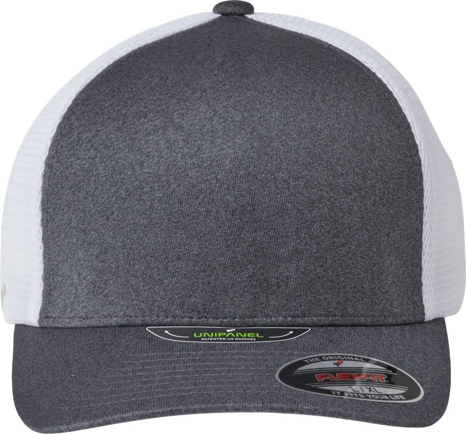 Front View of Melange Dark Grey/ White Unipanel™ Trucker Cap - 5511UP