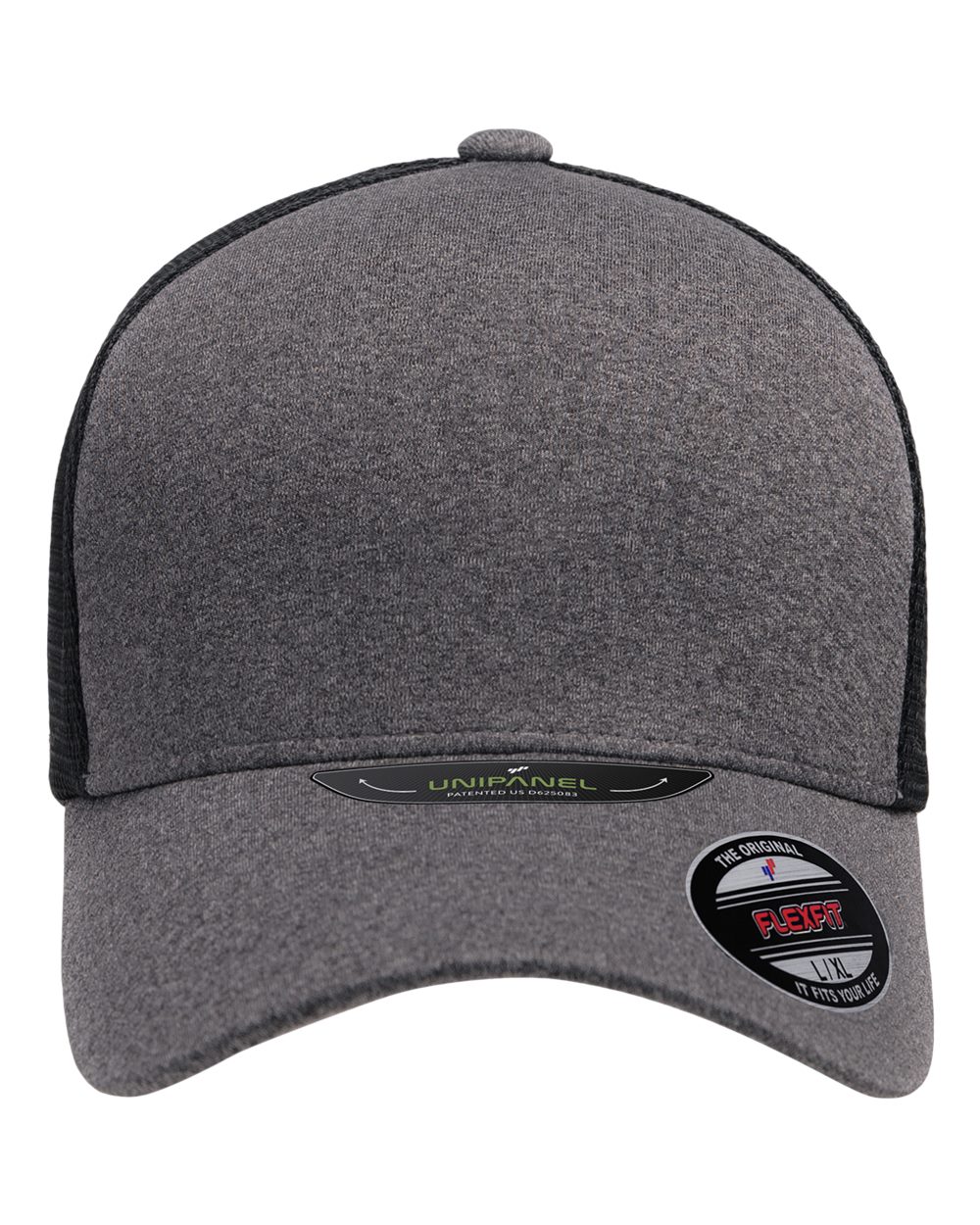 Front View of Melange Heather/ Black Unipanel™ Trucker Cap - 5511UP