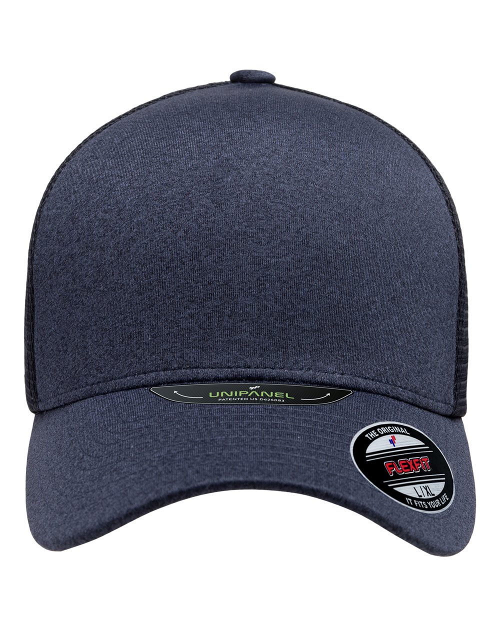 Front View of Melange Navy Unipanel™ Trucker Cap - 5511UP