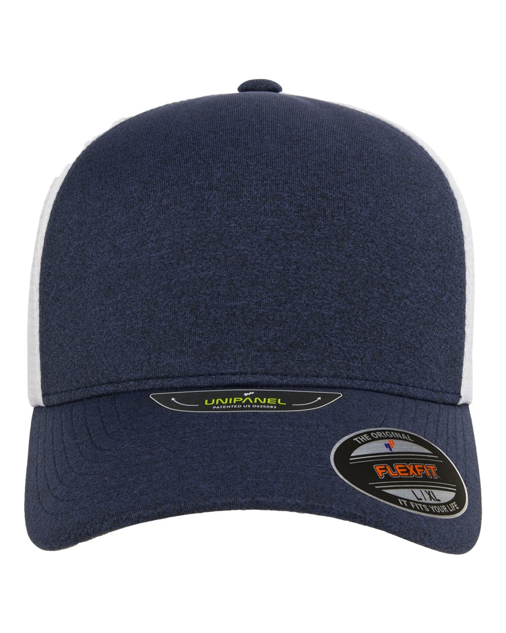 Front View of Melange Navy/ White Unipanel™ Trucker Cap - 5511UP