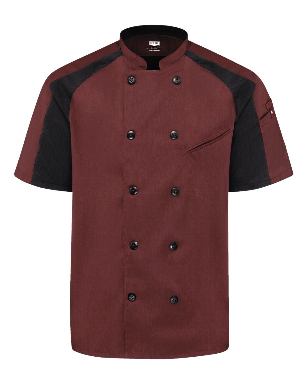Front View of Merlot Heather/ Black Mesh Airflow Raglan Chef Coat - 052M