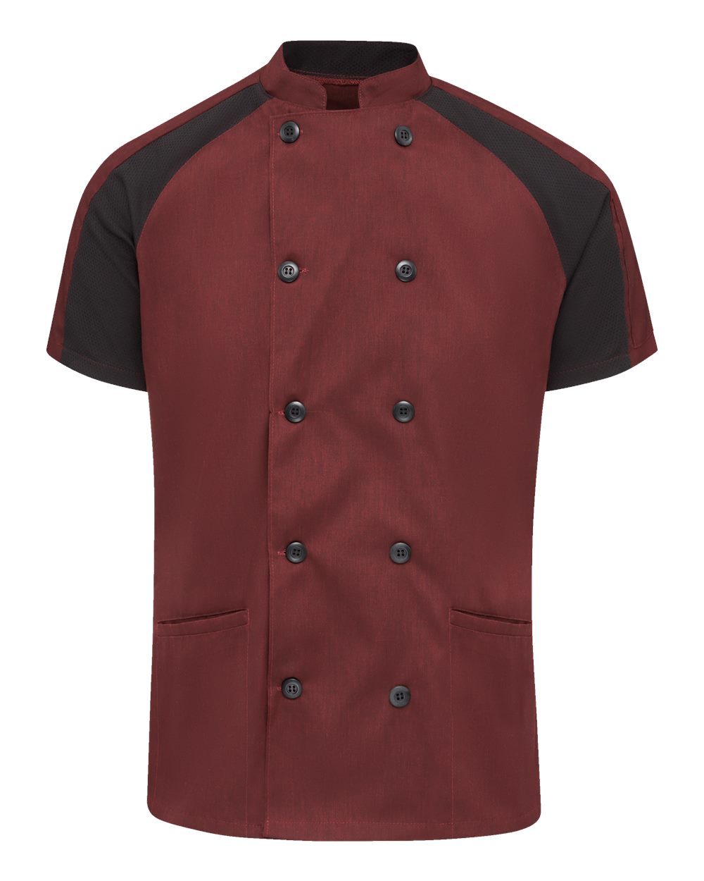 Front View of Merlot Heather/ Black Mesh Women's Airflow Raglan Chef Coat - 051W