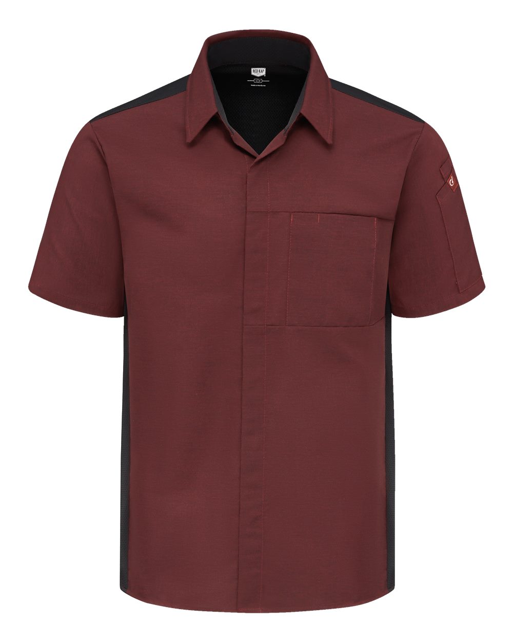 Front View of Merlot Heather/ Black Poplin Airflow Cook Shirt with OilBlok - 502M