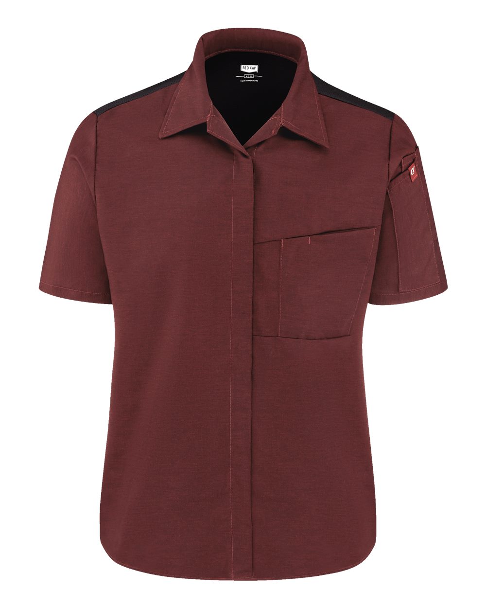 Front View of Merlot Heather/ Black Women's Poplin Airflow Cook Shirt with OilBlok - 501W