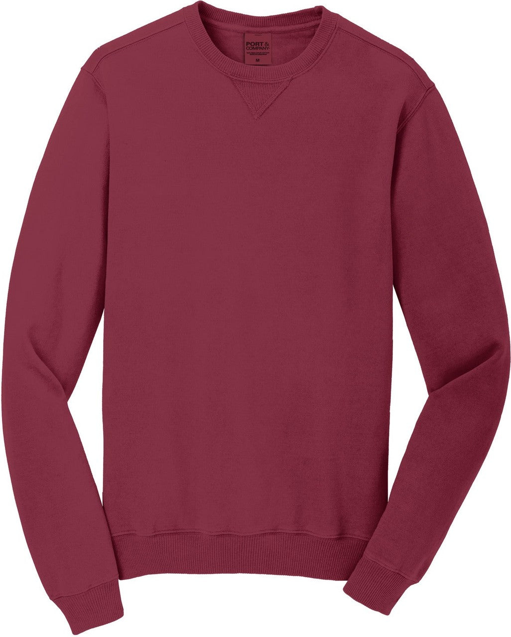 Front View of Merlot Port & Co Beach Wash Garment-Dyed Crewneck Sweatshirt PC098