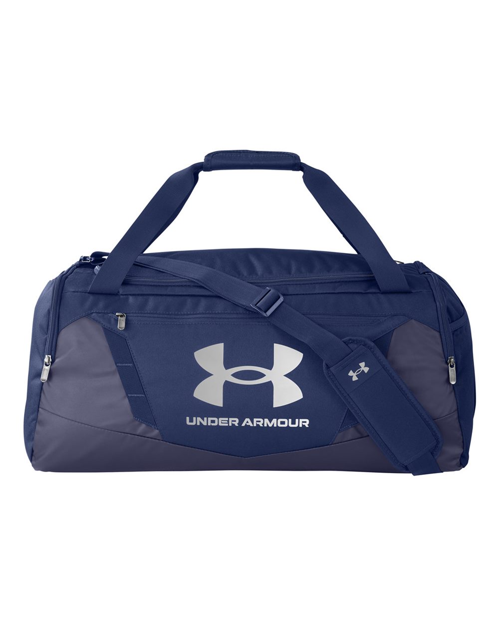 Front View of Midnight Navy/ Metallic Silver Undeniable 5.0 MD duffle bag - 1369223