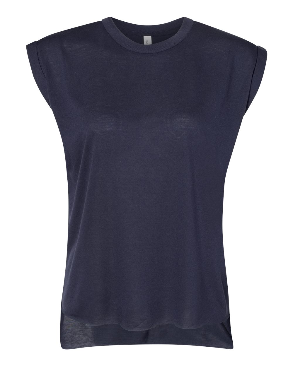 Front View of Midnight Women’s Flowy Rolled Cuffs Muscle Tee - 8804