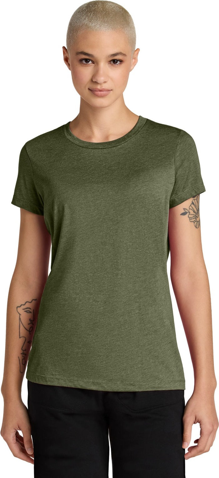 Front View of MilGrnHtr District Women's Perfect Weight CVC Tee DT188