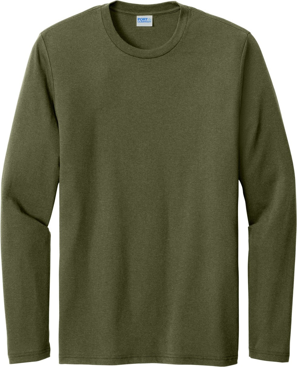 Front View of MilGrnHtr Port & Co Tri-Blend Long Sleeve Tee. PC330LS