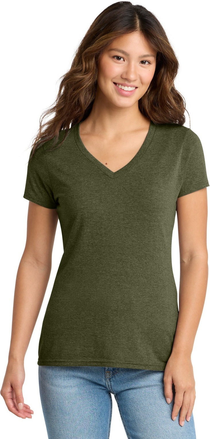 Front View of MilGrnHtr Port & Co Women's Tri-Blend V-Neck Tee. LPC330V